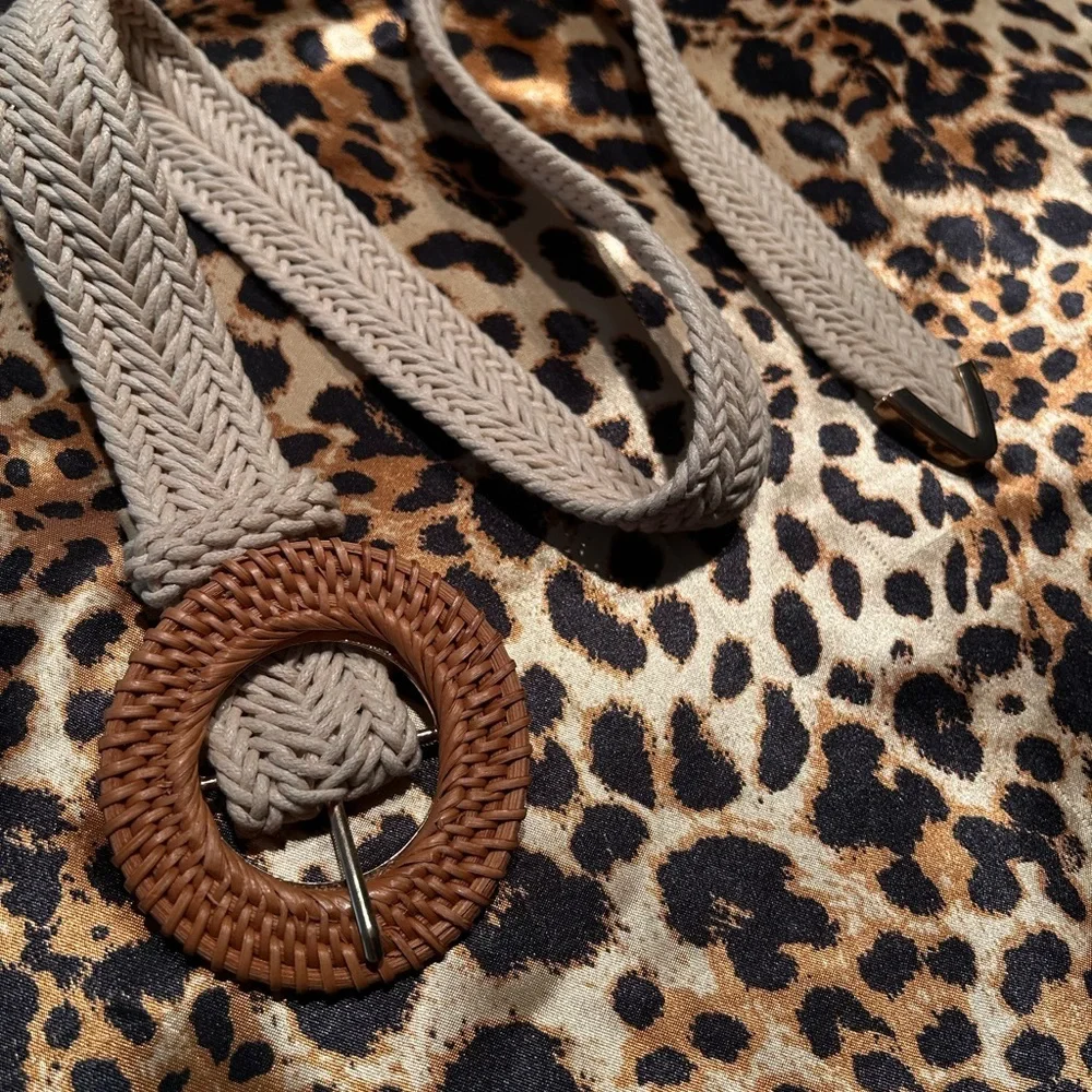 Brown & Beige Fabric Woven Adjustable Belt
